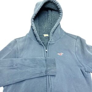 Hollister Mens Sherpa Lined Full Zip Hoodie Navy Blue Faded Small 314153982 VTG